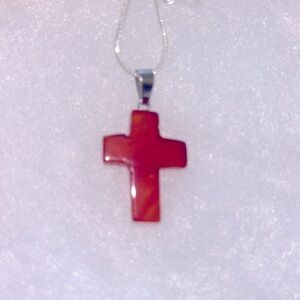 Boho hippie Carnelian Agate Cross natural crystal silver 16” necklace